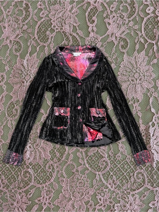 Alberto Makali Jackets & Blazers - 90s vintage Alberto Makali whimsygoth black crushed velvet beaded blazer